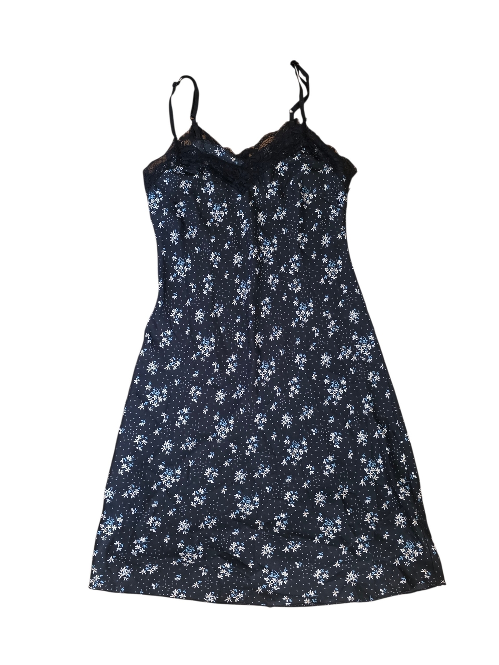 Black Floral Lace-Trim Slip Dress Medium